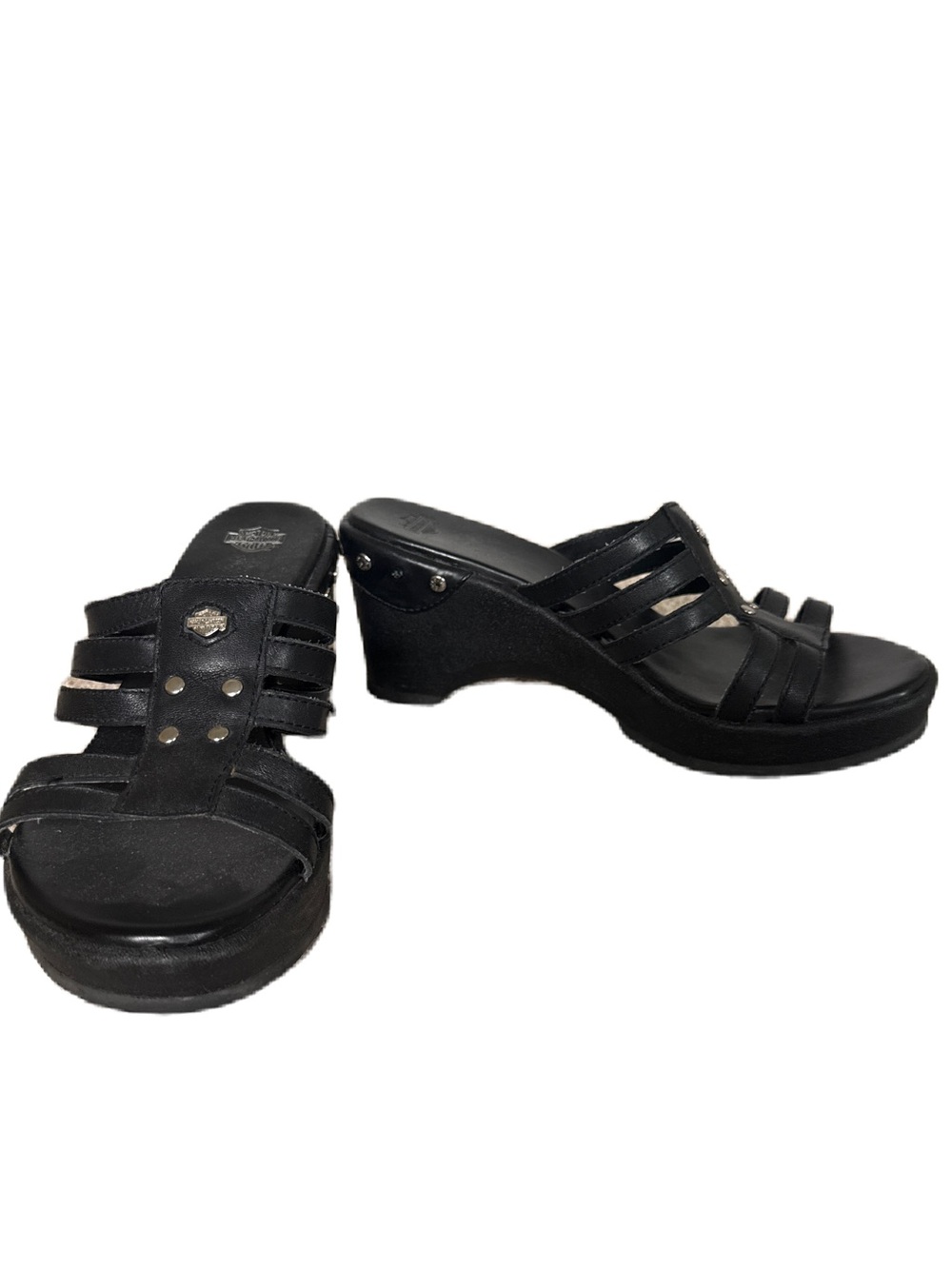 Harley Davidson Black Tara Wedge Slide Sandal 7M